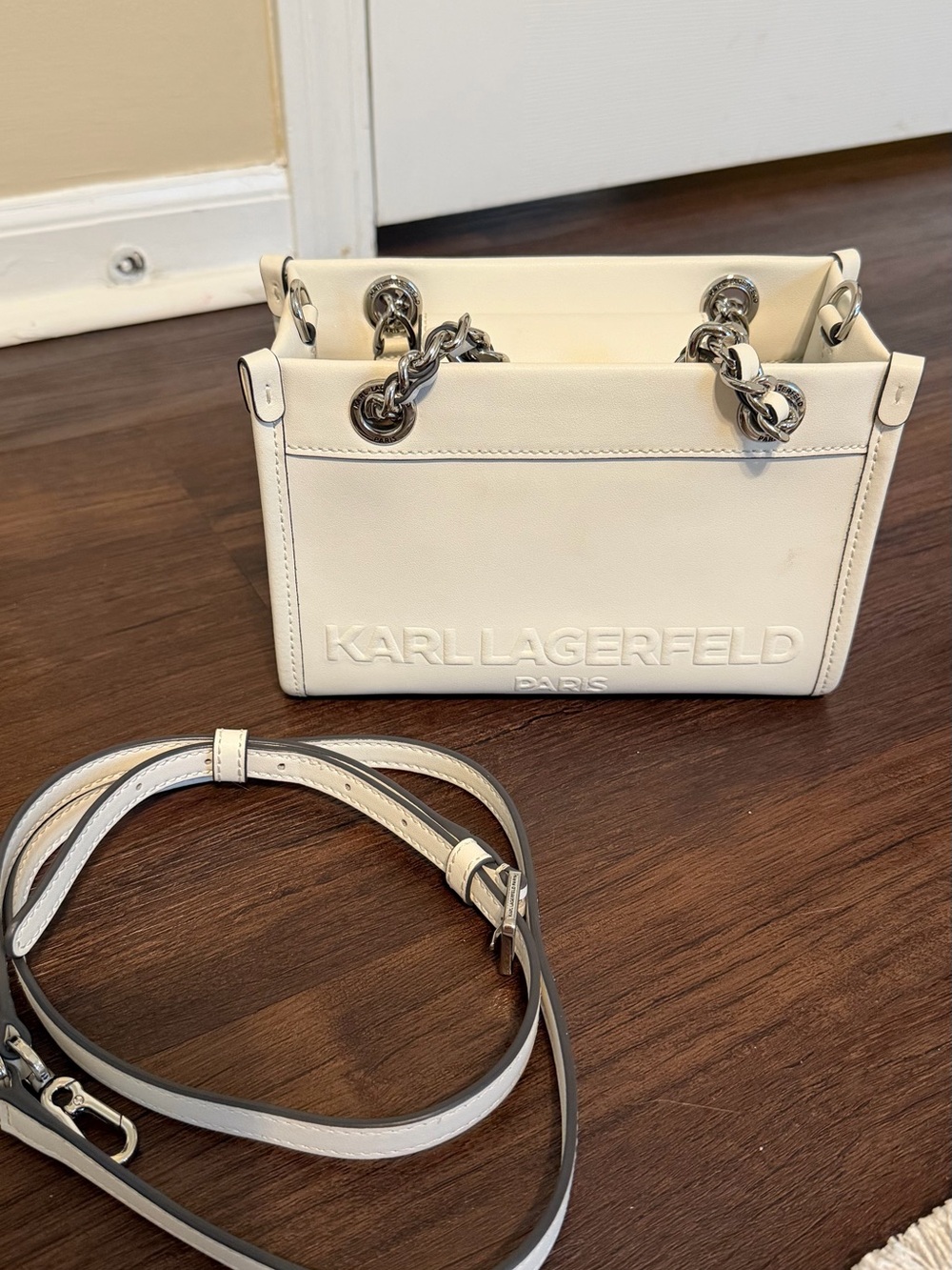 KARL LAGERFELD Cream Leather Chain-Handle Crossbody Bag